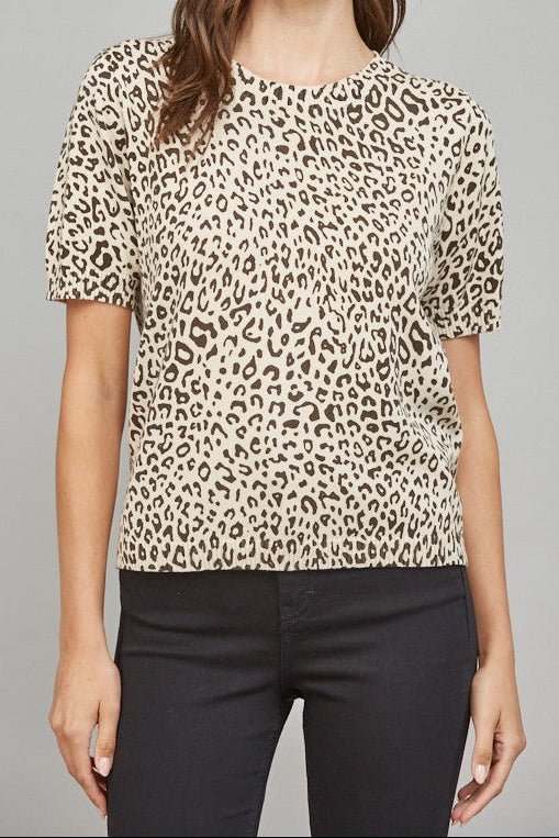 Paula Animal Print Short Sleeve Sweater Blouse - MTT Collective