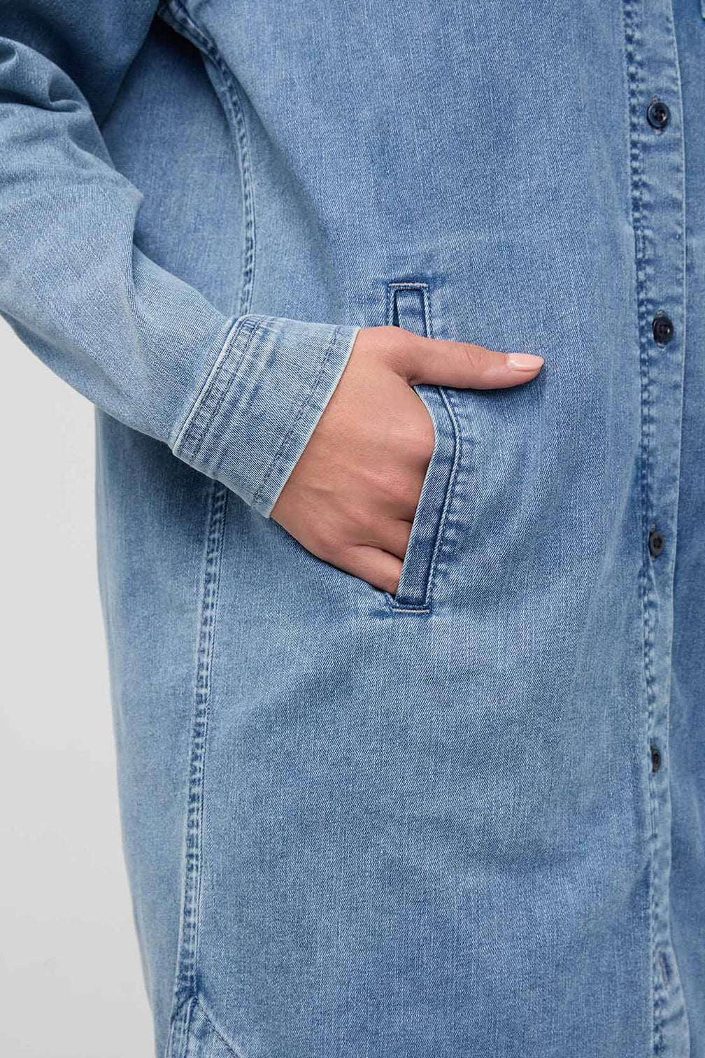 Performance Denim Lite Shirt Dress - MTT Collective