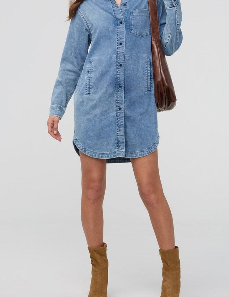 Performance Denim Lite Shirt Dress - MTT Collective