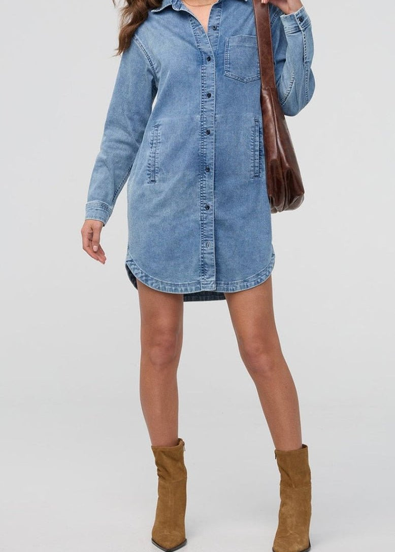 Performance Denim Lite Shirt Dress - MTT Collective