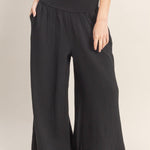 Camille Smocked Waist Wide-Leg Pants - Black