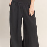 Camille Smocked Waist Wide-Leg Pants - Black