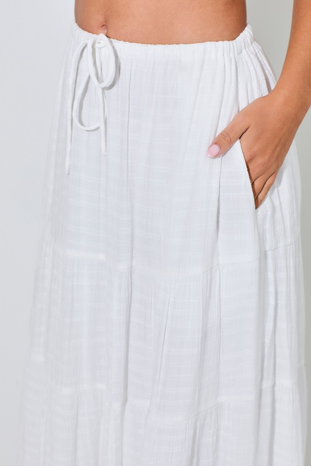 Phoebe Tiered Cotton Gauze Drawstring Maxi Skirt - MTT Collective