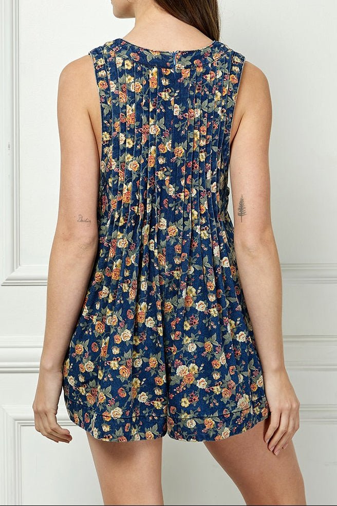 Pleated V - Neck Sleeveless Romper - MTT Collective