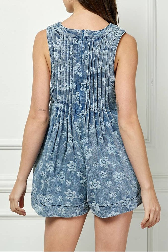 Pleated V - Neck Sleeveless Romper - MTT Collective