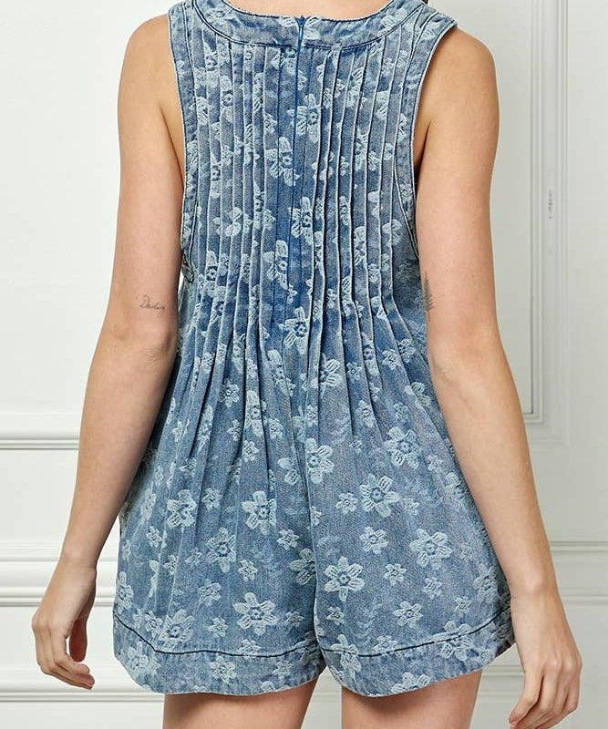 Pleated V - Neck Sleeveless Romper - MTT Collective