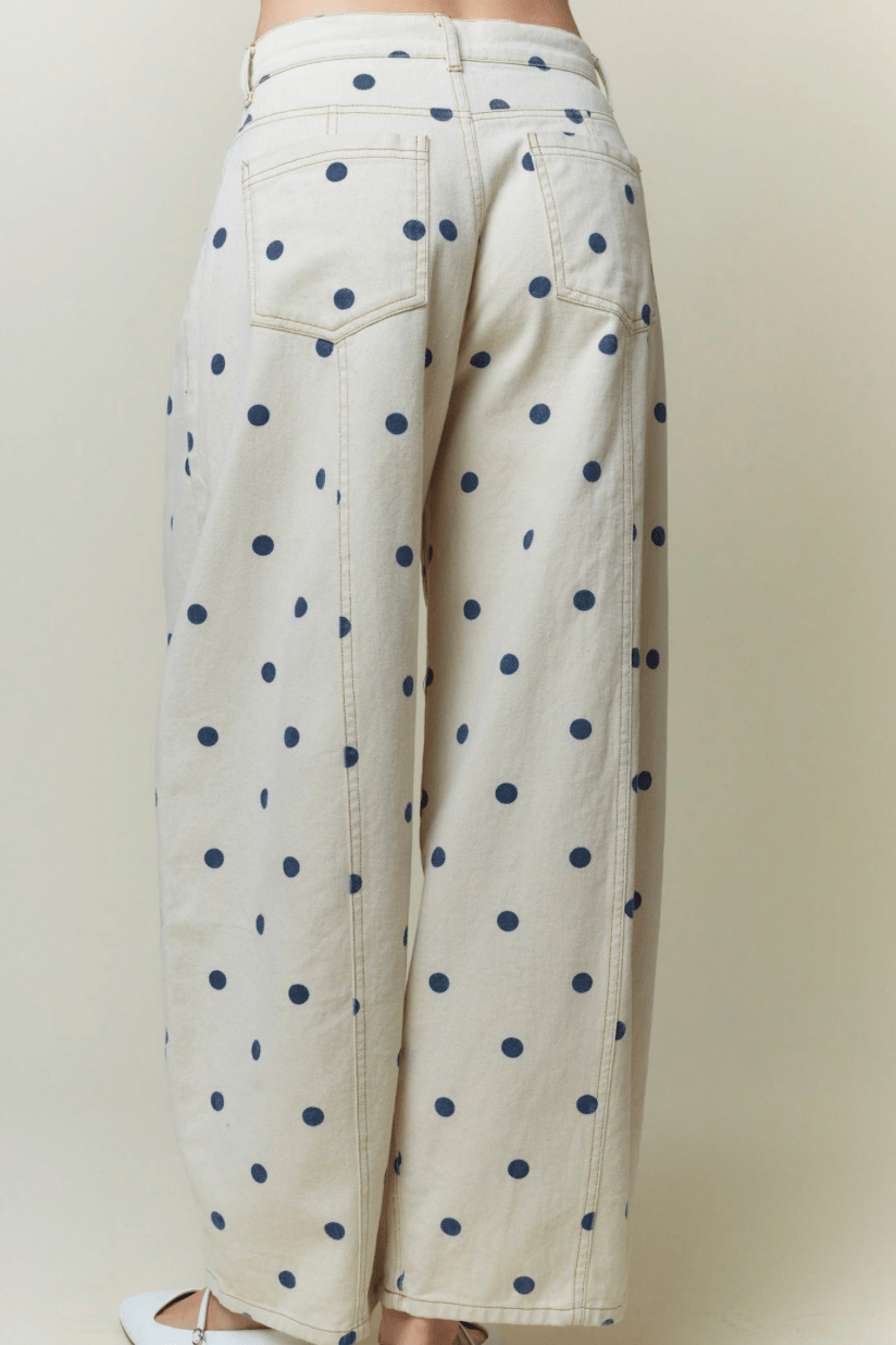 Polka Dot Printed Wide Denim Pants - MTT Collective