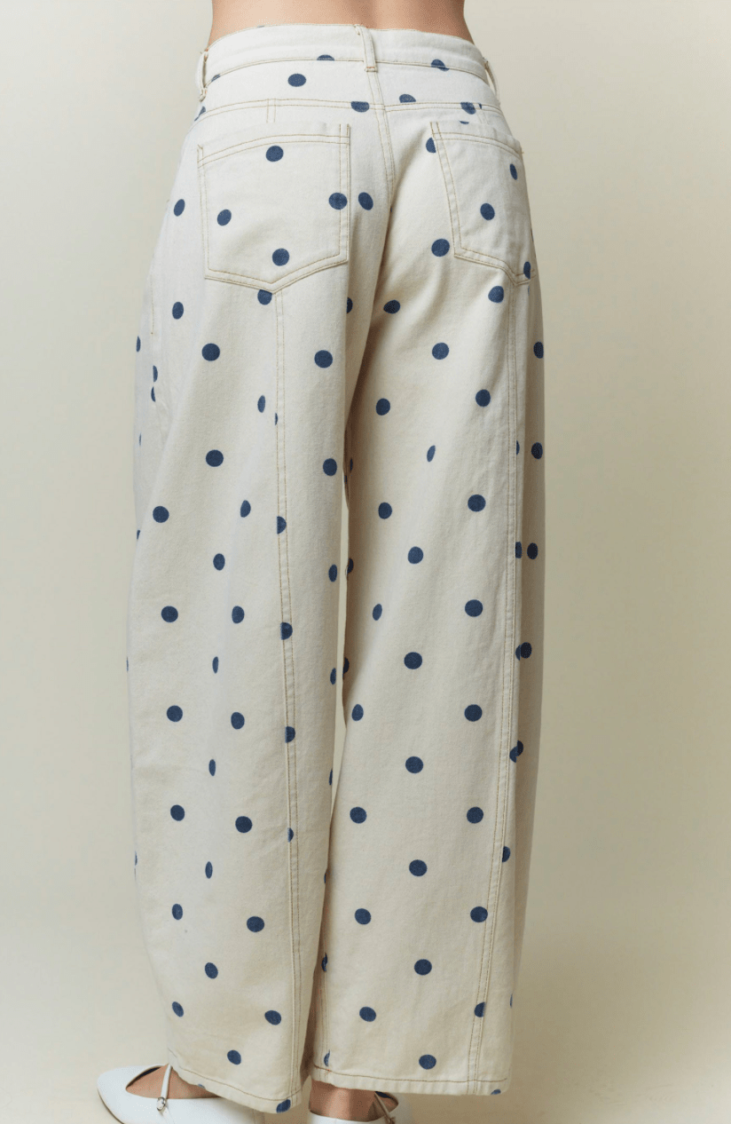Polka Dot Printed Wide Denim Pants - MTT Collective