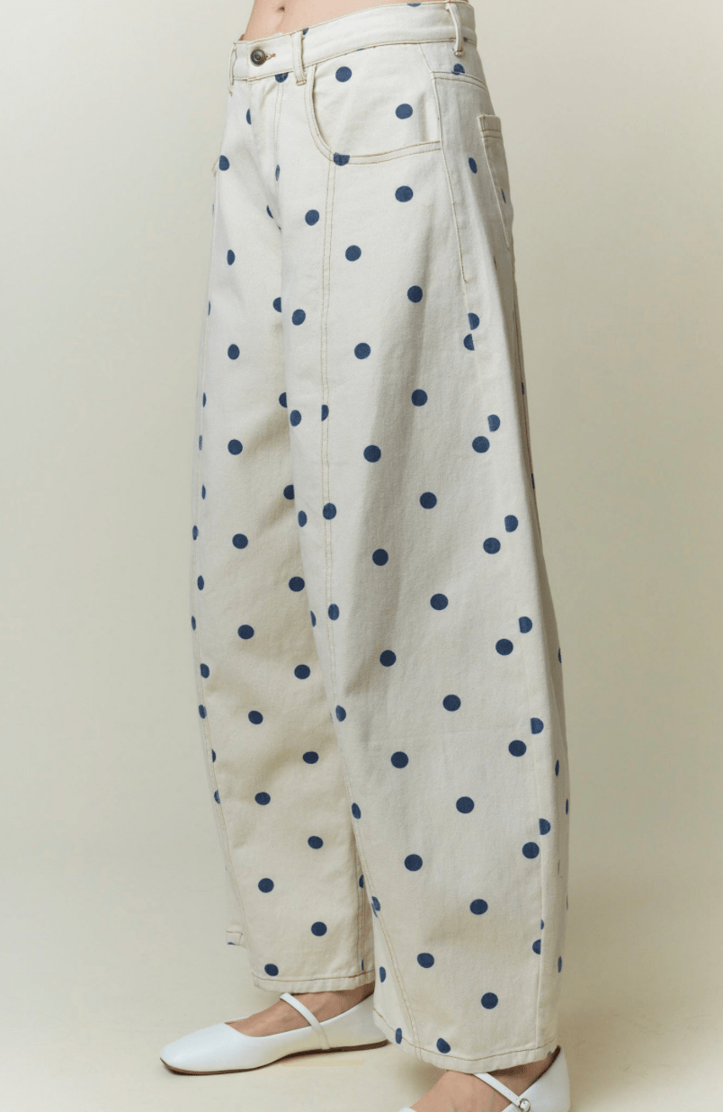 Polka Dot Printed Wide Denim Pants - MTT Collective