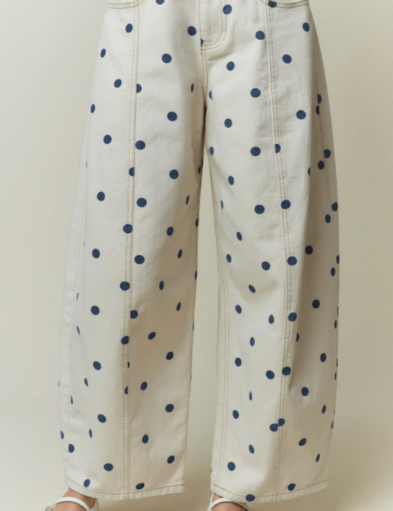 Polka Dot Printed Wide Denim Pants - MTT Collective