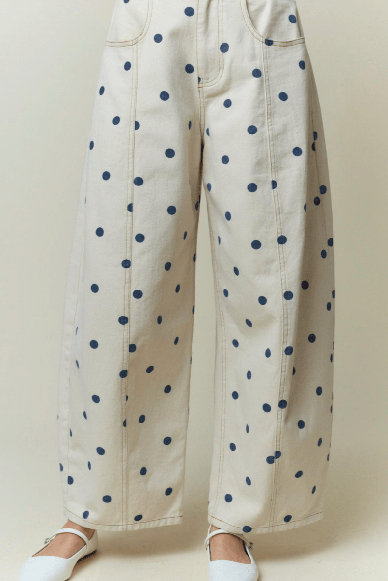 Polka Dot Printed Wide Denim Pants - MTT Collective