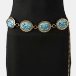 Raven Western Turquoise Stone Oval Concho Disc Chain Belt - MTT Collective