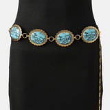 Raven Western Turquoise Stone Oval Concho Disc Chain Belt - MTT Collective