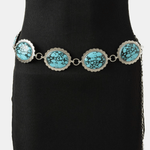 Raven Western Turquoise Stone Oval Concho Disc Chain Belt - MTT Collective