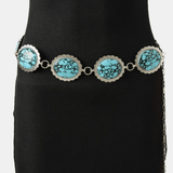 Raven Western Turquoise Stone Oval Concho Disc Chain Belt - MTT Collective