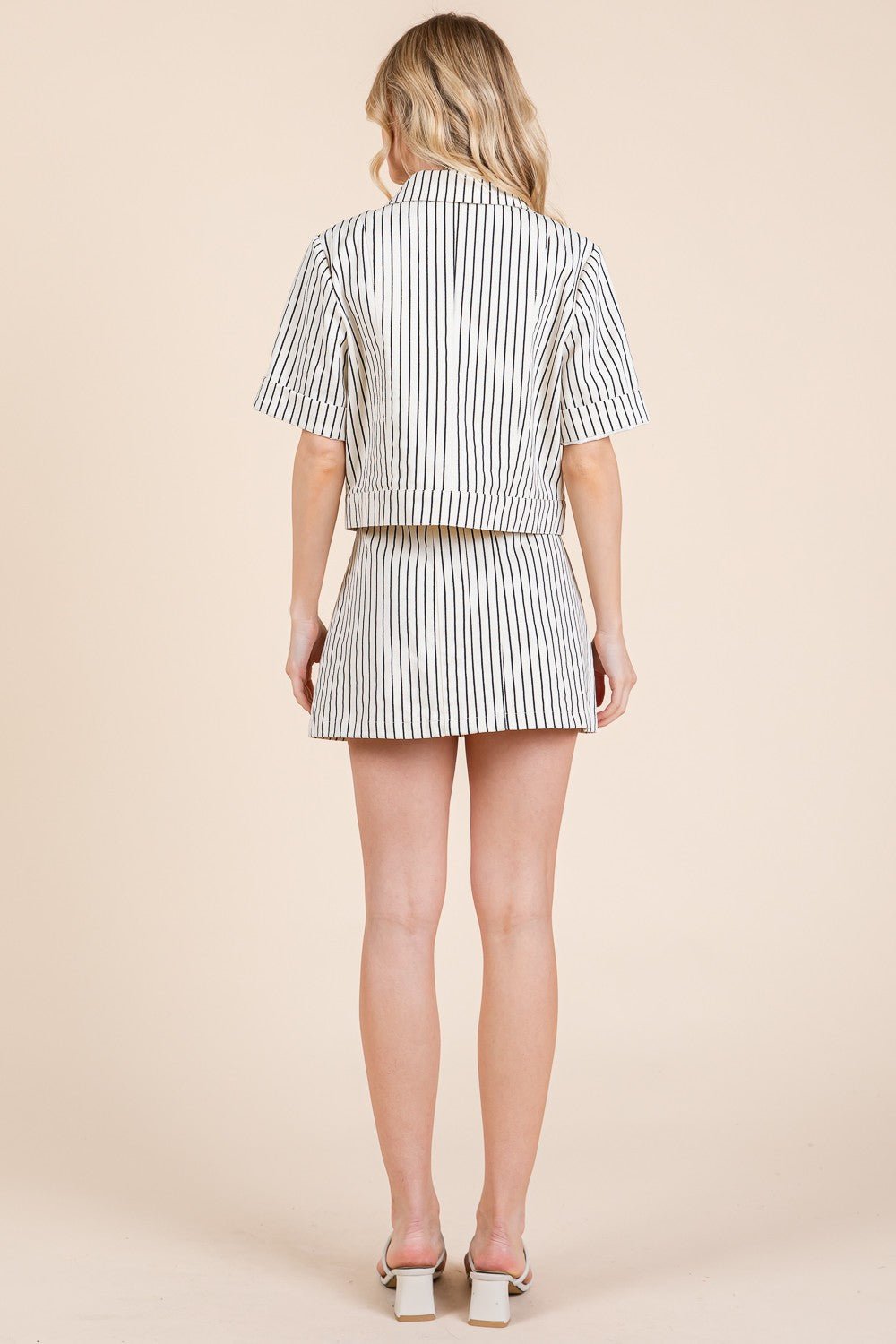Reese Striped Button - Up Short Sleeve Jacket - MTT Collective