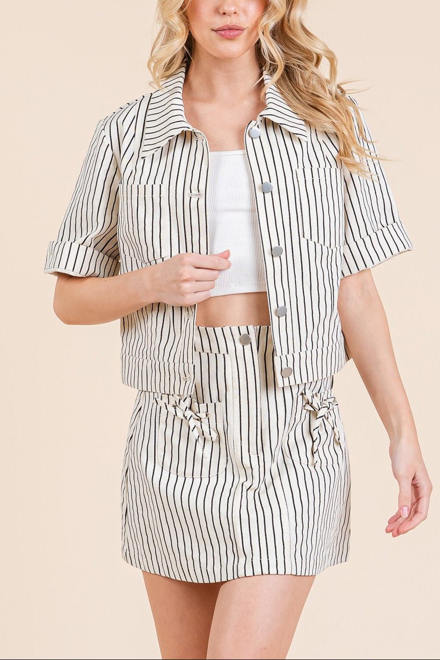 Reese Striped Button - Up Short Sleeve Jacket - MTT Collective