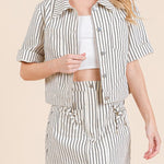Reese Striped Button - Up Short Sleeve Jacket - MTT Collective