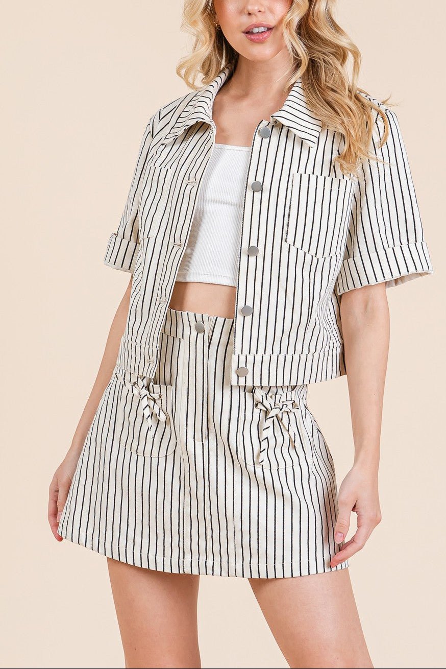 Reese Striped Button - Up Short Sleeve Jacket - MTT Collective