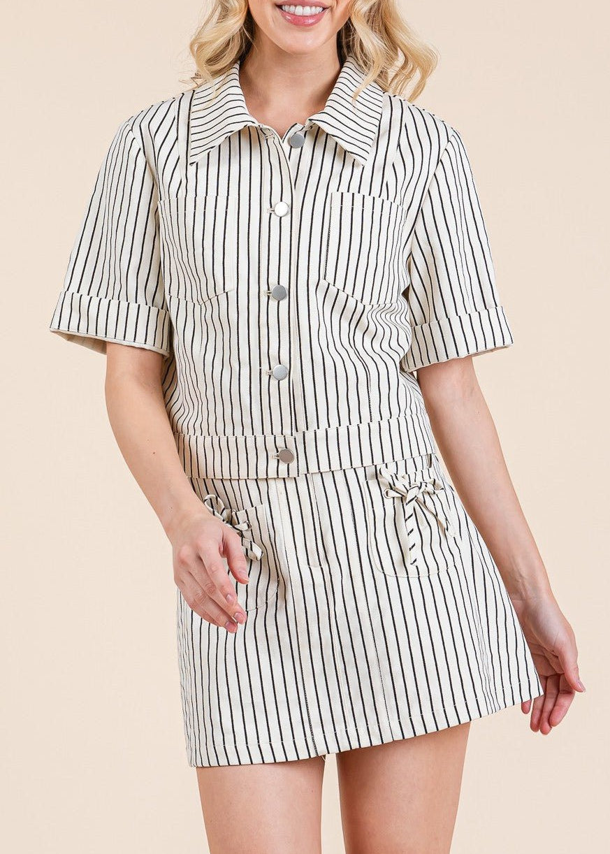 Reese Striped Button - Up Short Sleeve Jacket - MTT Collective