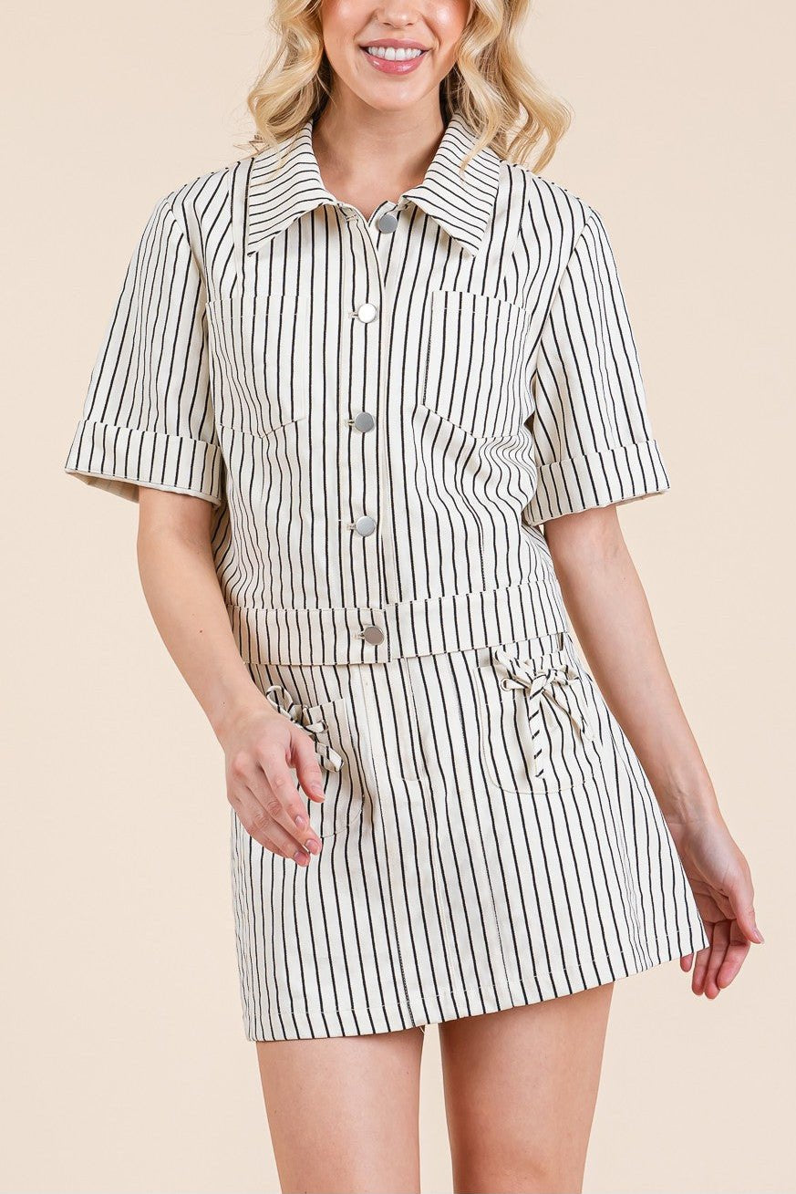 Reese Striped Button - Up Short Sleeve Jacket - MTT Collective