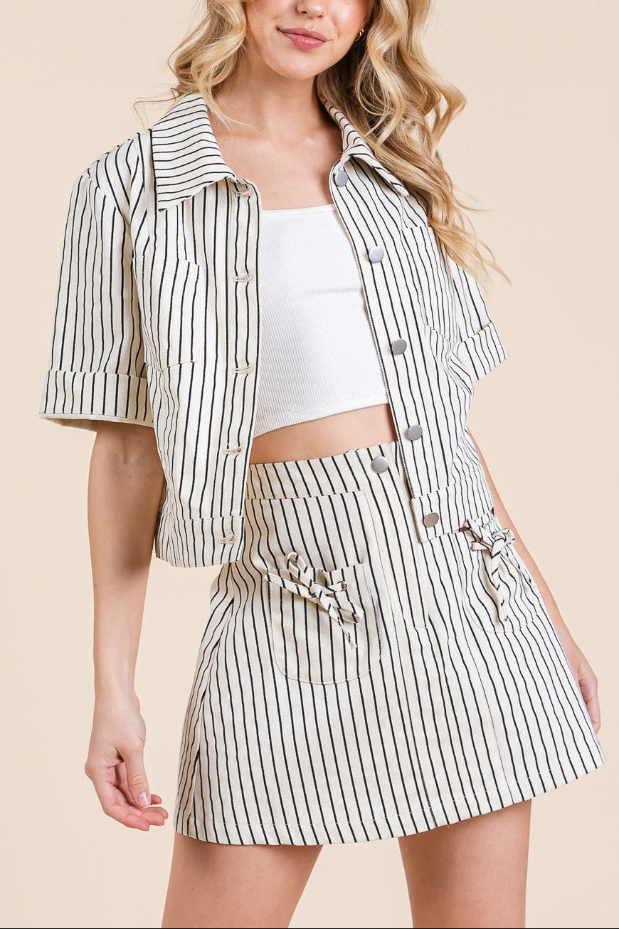 Reese Striped Button - Up Short Sleeve Jacket - MTT Collective