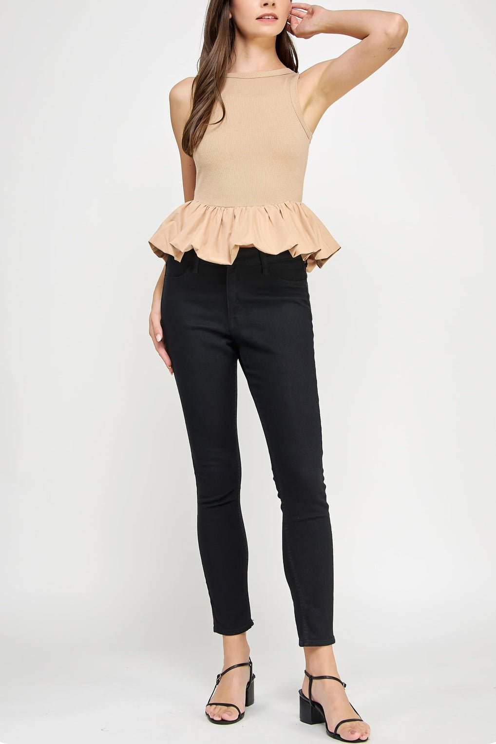 Renee Ribbed Knit Poplin Bubble Hem Top - MTT Collective