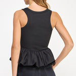 Renee Ribbed Knit Poplin Bubble Hem Top - MTT Collective