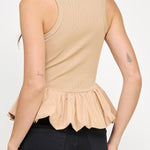 Renee Ribbed Knit Poplin Bubble Hem Top - MTT Collective