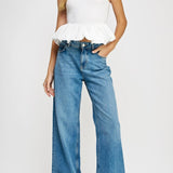 Renee Ribbed Knit Poplin Bubble Hem Top - MTT Collective