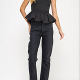 Renee Ribbed Knit Poplin Bubble Hem Top - MTT Collective