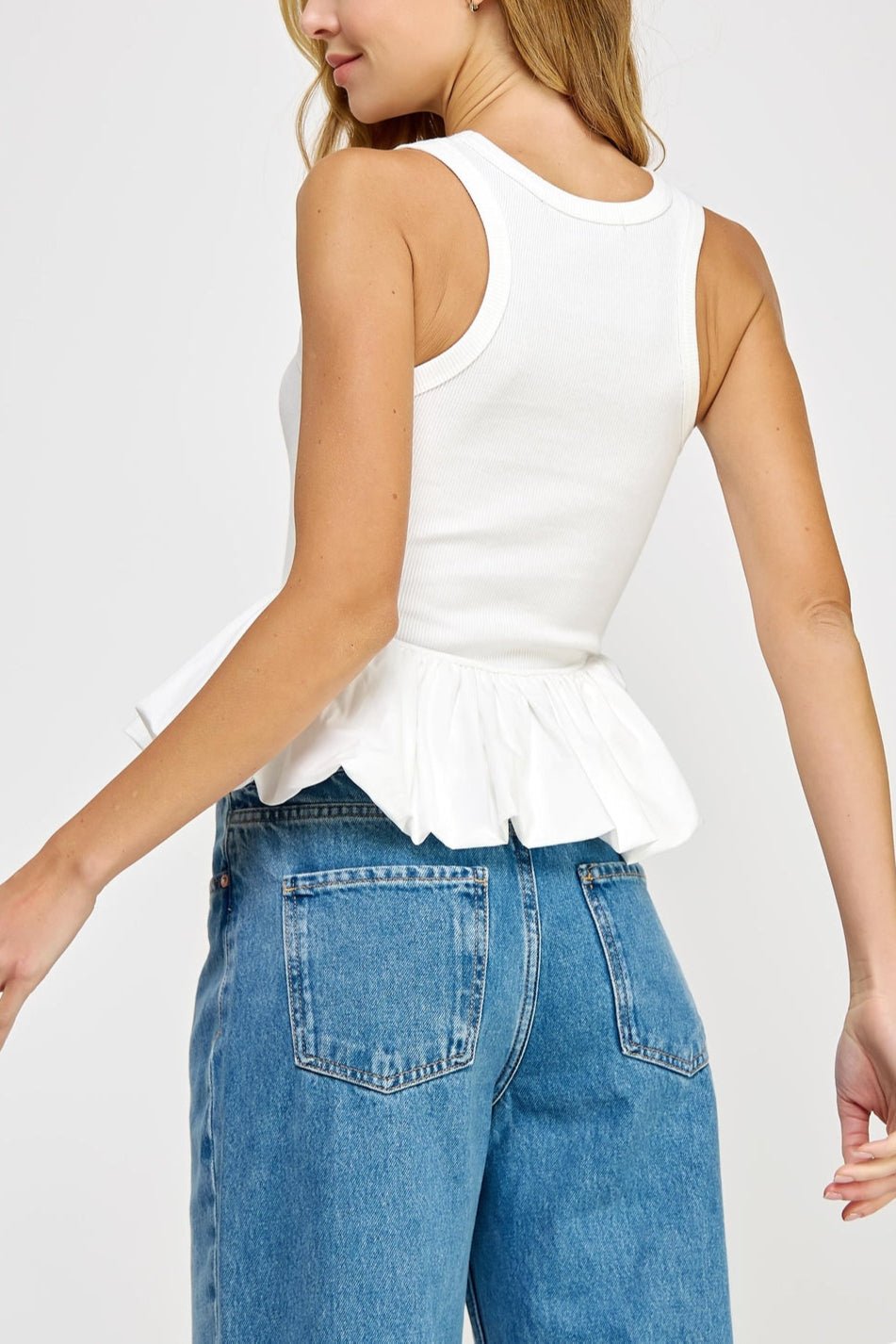 Renee Ribbed Knit Poplin Bubble Hem Top - MTT Collective