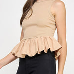 Renee Ribbed Knit Poplin Bubble Hem Top - MTT Collective