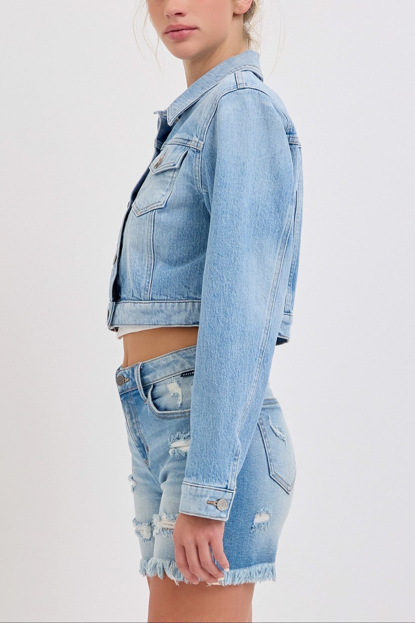 Riley Cropped Oversized Denim Jacket - MTT Collective