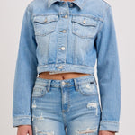 Riley Cropped Oversized Denim Jacket - MTT Collective