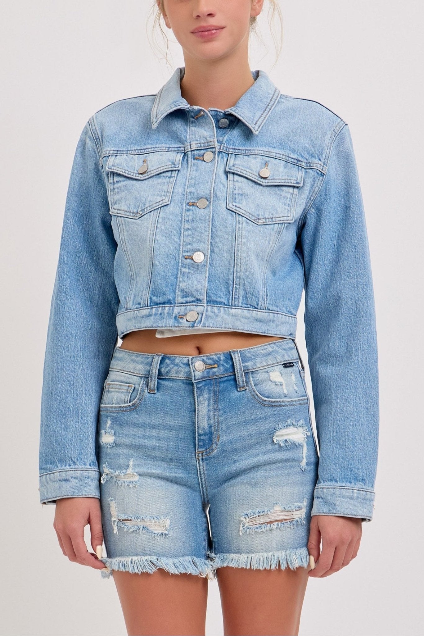 Riley Cropped Oversized Denim Jacket - MTT Collective