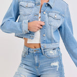 Riley Cropped Oversized Denim Jacket - MTT Collective
