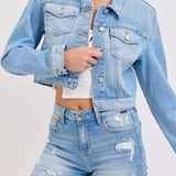 Riley Cropped Oversized Denim Jacket - MTT Collective