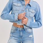 Riley Cropped Oversized Denim Jacket - MTT Collective