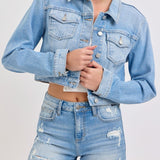 Riley Cropped Oversized Denim Jacket - MTT Collective