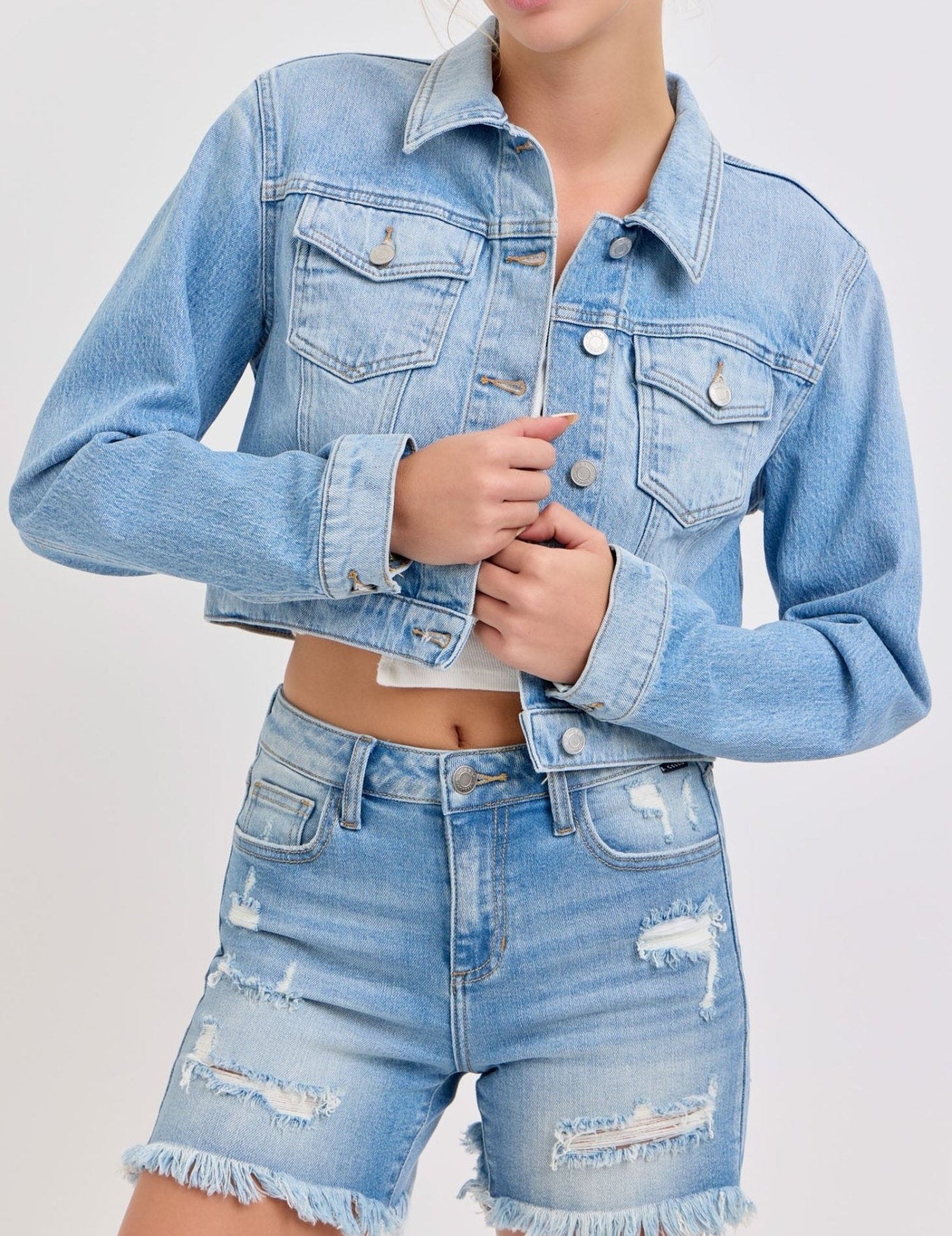 Riley Cropped Oversized Denim Jacket - MTT Collective