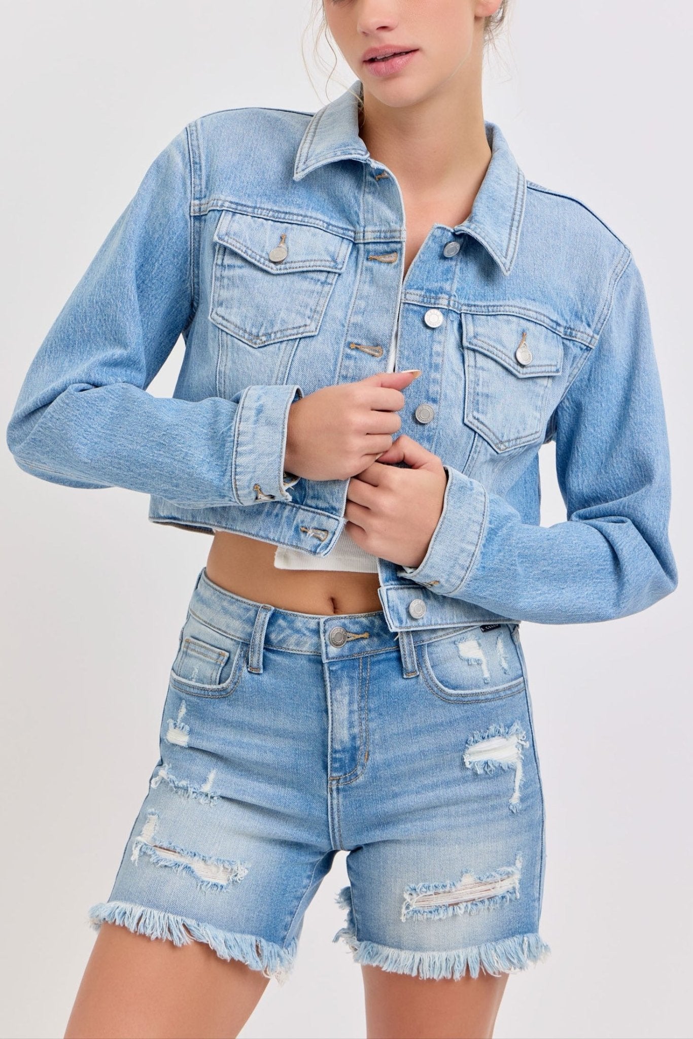 Riley Cropped Oversized Denim Jacket - MTT Collective
