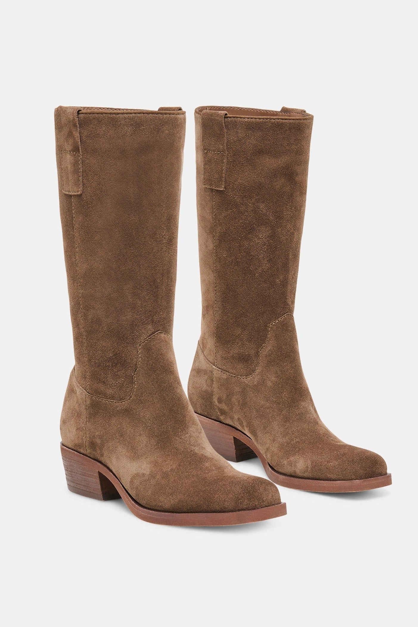 Dolce Vita Romie mid-calf boot in chocolate suede, pair front view