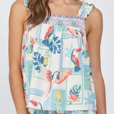 Romina Tropical Print Ruffle Strap Top - MTT Collective