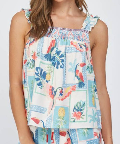 Romina Tropical Print Ruffle Strap Top - MTT Collective