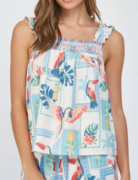 Romina Tropical Print Ruffle Strap Top - MTT Collective