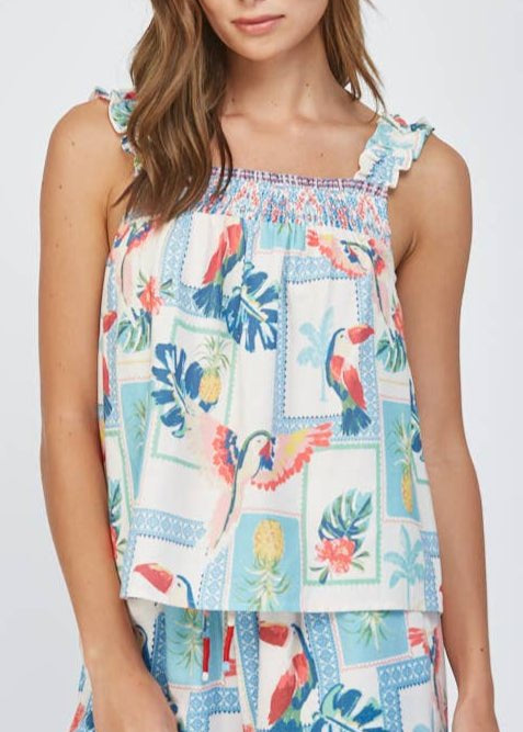 Romina Tropical Print Ruffle Strap Top - MTT Collective
