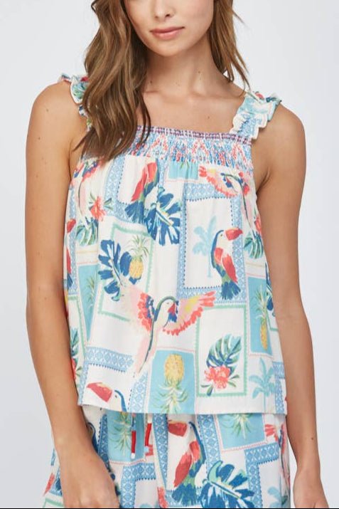 Romina Tropical Print Ruffle Strap Top - MTT Collective