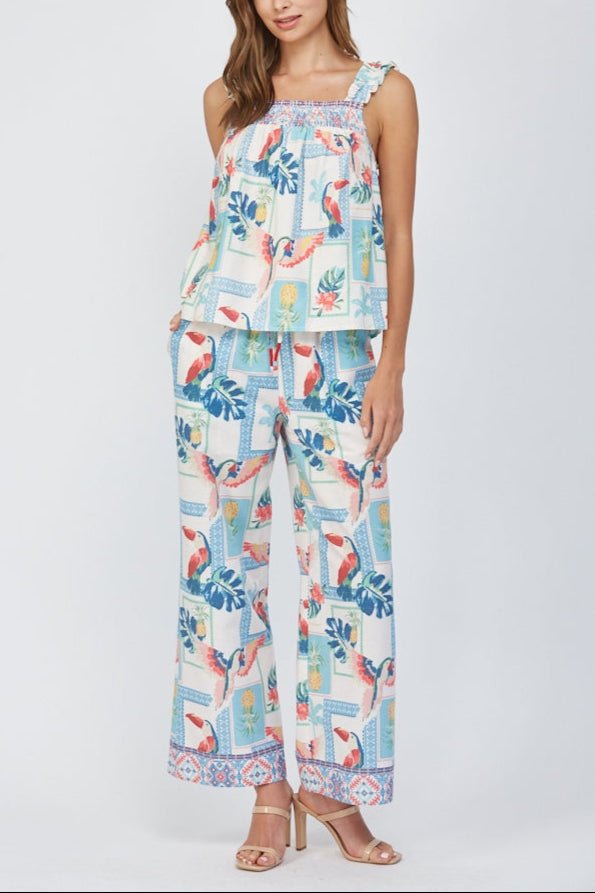 Romina Tropical Print Wide Leg Pant - MTT Collective