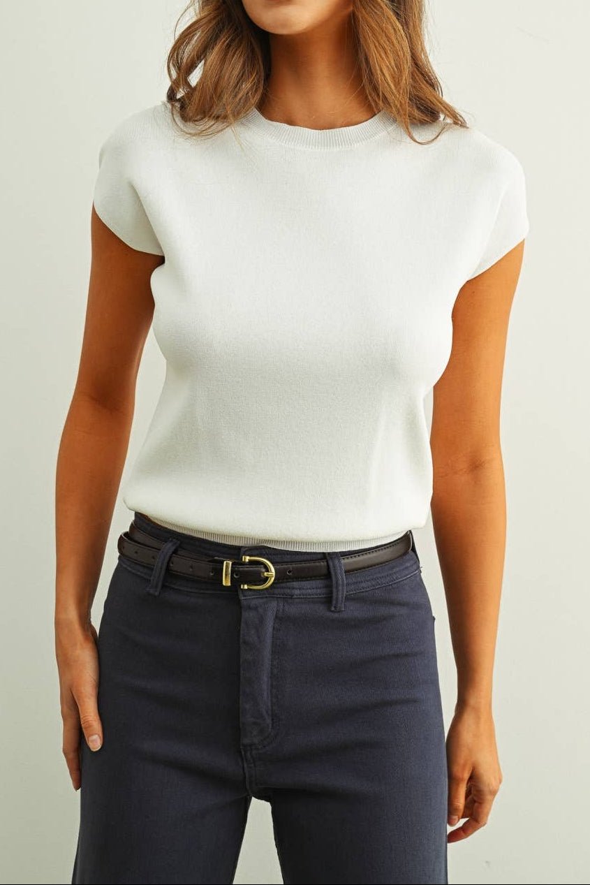 Round Neck Cap Sleeve Knit Top - MTT Collective